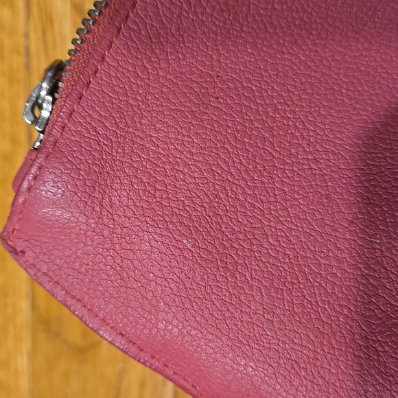 Pink Leather Wristlet w Unique Ring Strap, Front Pocket + Zipper Top - Picture 12 of 12